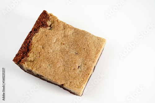 Brookie or Chocolate cookie blondie brownies isolated on white