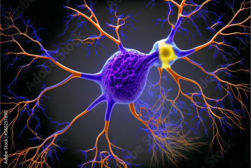 Diseño de la actividad neuronal en el cerebro. Estimulación neuronal y optogenética. La actividad de las neuronas viaja a través de la corteza cerebral. Enfermedad de Huntington. IA generada.