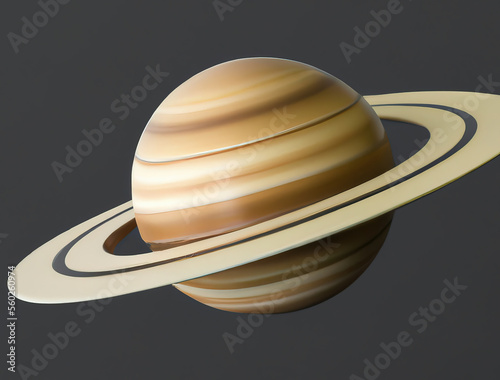 Koncepcja 3D modelu planety Saturn na szarym tle.