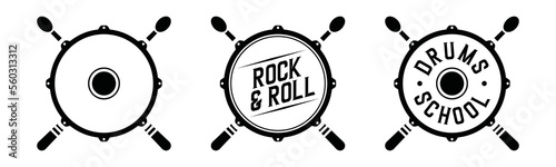 Drum icon with cross drumstick sign. drum band icon. Hitting drum music symbol for apps and websites, vector illustration