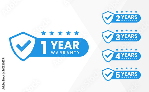 Minimalist Vector warranty shield with checklist label icon set. number of years 1, 2, 3, 4, 5. vector eps