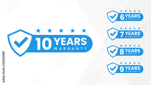 Minimalist Vector warranty shield with checklist label icon set. number of years 6, 7, 8, 9, 10. vector eps