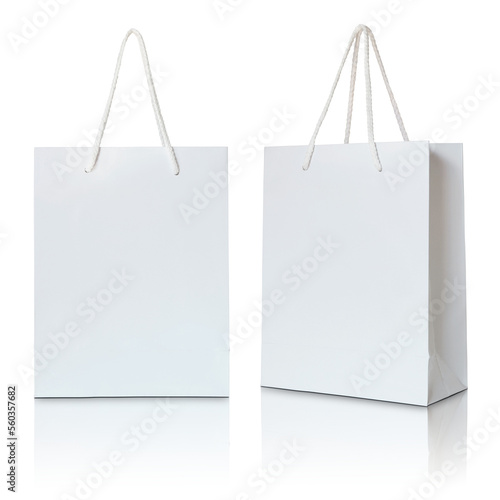 white paper bag isolated with reflect floor for mockup