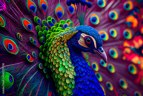  Beautiful peacock. Generative AI.