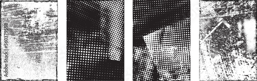 Glitch distorted grungy isolated layers . Design element for brochure, social media, posters, flyers. Overlay texture.Textured banner with Distress effect .Vector halftone dots . Screen print texture