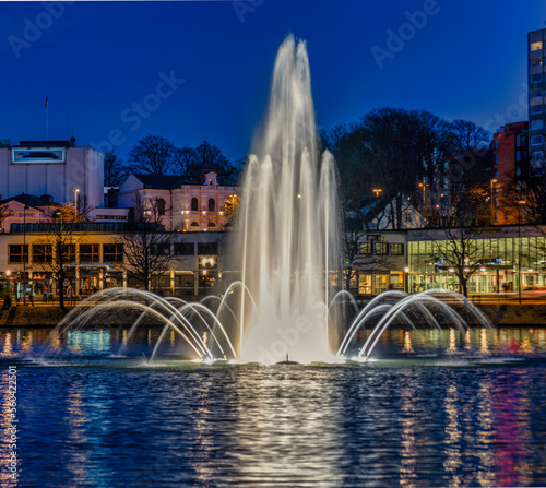 City fountain in the city park on Lake Breiavatnet in the center of Stavanger near the Central Station