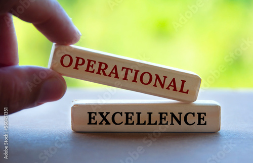 Operational excellence text on wooden blocks. Business strategy concept.