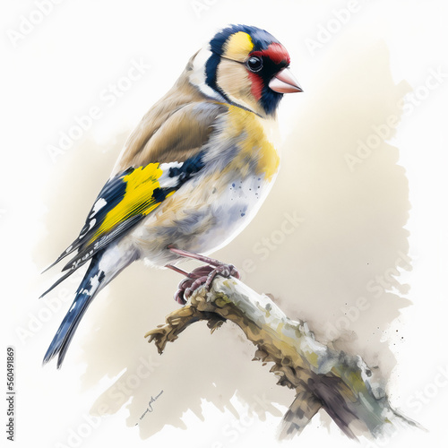 bela ilustração de pássaro europeu, pintassilgo, European goldfinch (Carduelis carduelis)