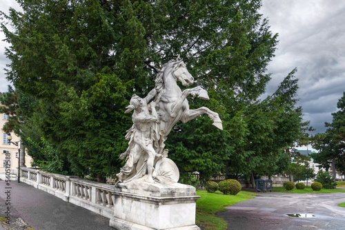 Maria Theresa Square (Maria Theresien Platz) in Vienna, Austria. Baroque sculpture "The Horse Tamer" of 1893 by Sculptor Theodor Friedl.