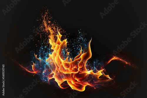 fire flames with sparks on a black background. Generative AI