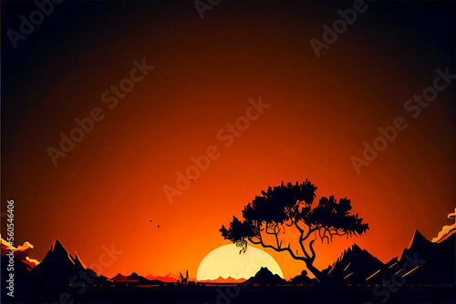 Beautiful sunset in an abstract landscape