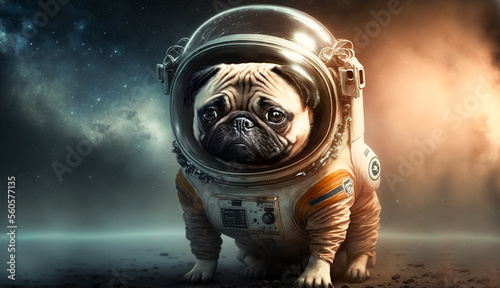 cute pug dog in astronaut character, AI generate