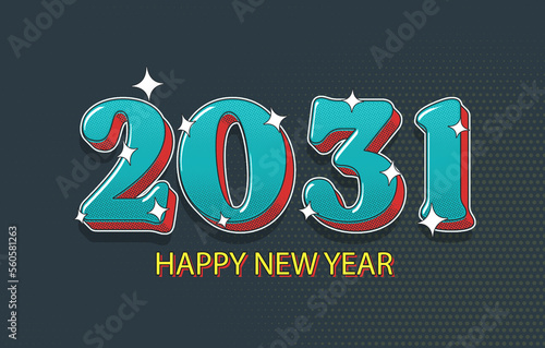 Happy New Year 2031 Concept Illustration On Halftone Effect. Modern Holiday Design.