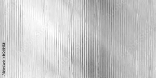 Seamless corrugated ribbed privacy glass transparent refraction texture. Trendy shiny silver, aluminum or chrome foil vaporwave background. Retro cyberpunk abstract pattern 3D rendering.