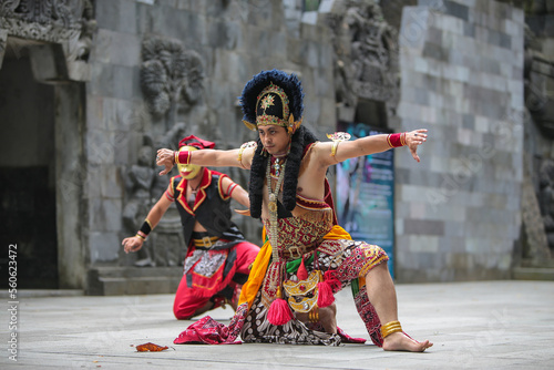 Two Javanese guys performing traditional mask dance in Yogyakarta, 20 December 2022