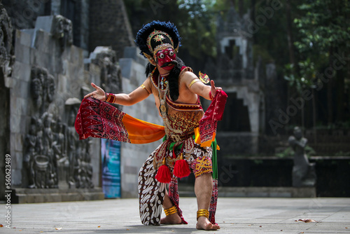 Man practicing Javanese traditional mask dance in Yogyakarta