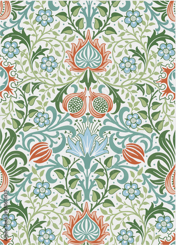 Seamless vintage background pastel green baroque pattern. Ornamental Vector illustration.