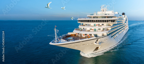 VALENTINE’S DAY CRUISES. Cruise Ship, Cruise Liners beautiful white cruise ship above luxury cruise in the ocean sea at early in the morning time concept exclusive tourism travel on holiday.