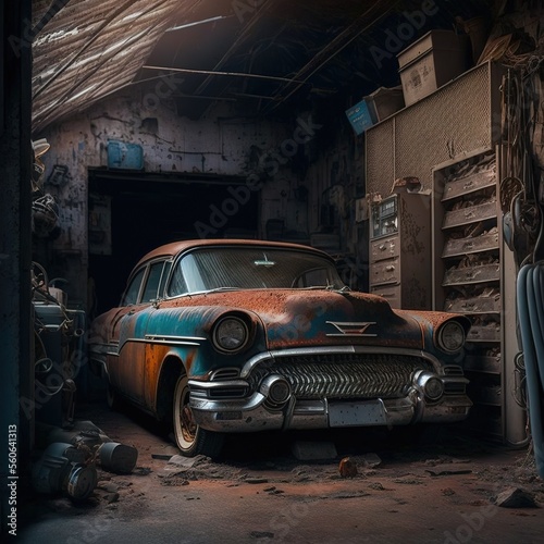 Old car in a vintage garage
