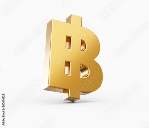 Golden Thai baht sign isolated on white background 3d illustration