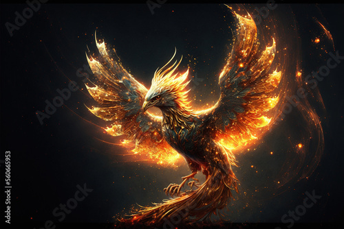 beautiful phoenix on fire on a black background AI
