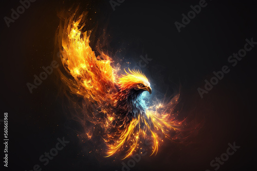  beautiful phoenix on fire on a black background AI