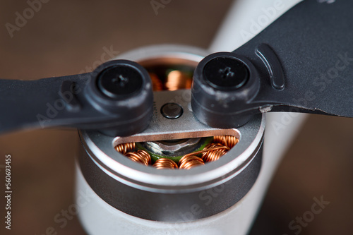 Drone motor and propeller closeup