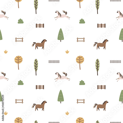 Cute seamless pattern with farm items in scandinavian style. Cartoon print for wallpaper and bedding to design a nursery, playroom or children's bedroom. Background for board game.