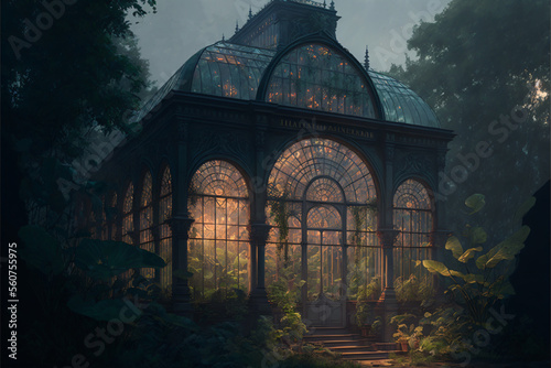 Beautiful Fantasy Glass Greenhouse Concept Art