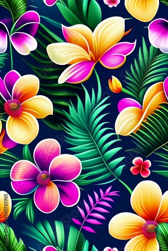 tropical floral illustration seamless pattern, high quality, no doubles, lovely, 4k, pastel colors