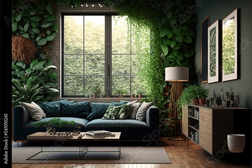 ai generated , Biophilic design interior livinf room