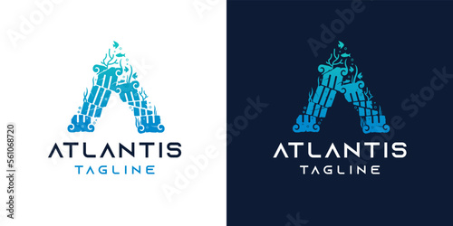 Atlantis logotype A letter with underwater concept