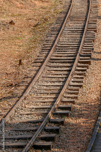 Train tracks seen from above on a curve in Minas Geraes, Brazil
