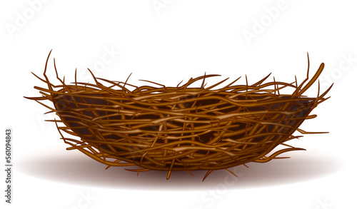 Empty bird's nest made of branches, design element for a merry Easter holiday