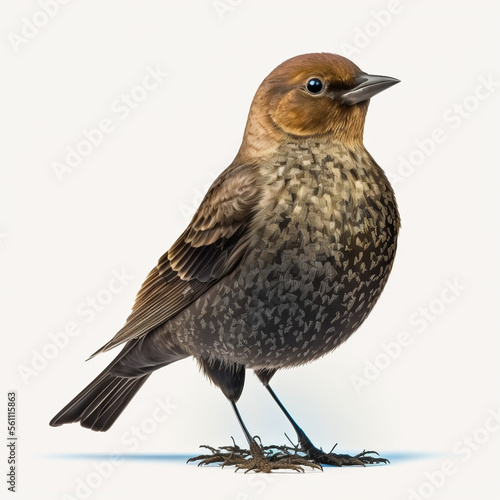 Brown Headed Cowbird full body image with white background ultra realistic