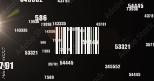 Image of bar code over data processing on black background