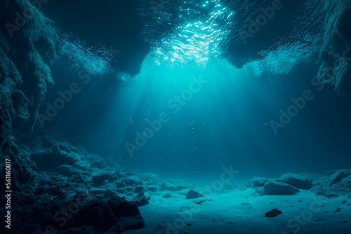 Artistic Underwater photo of waves. From a scuba dive in the canary island in the Atlantic Ocean. underwater sea deep, sea deep blue sea. generative ai