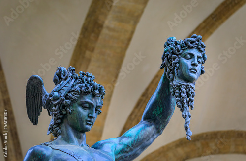 Cellini statue of Perseus with Medusa head by Palazzo Vecchio in Florence, Italy