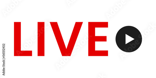 live icon red with play button icon on transparent background