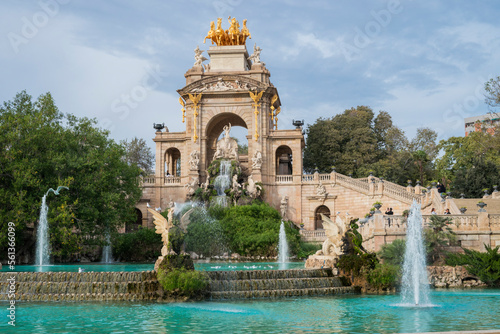 Monumental two-level fountain Cascada del Parc de la Ciutadella with an arch and a statue of Venus in the center of Barcelona Spain