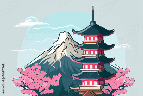 chinese pagoda flat design, vector art, oriental temple icon