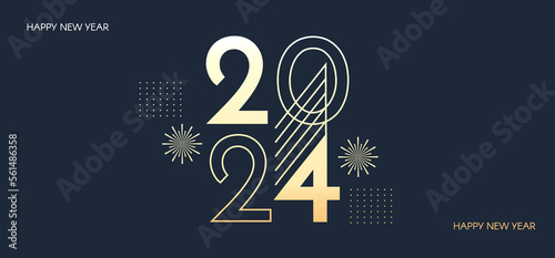 Happy 2024 New Year celebration with minimal fir tree. Cover, flyer and poster design template.
