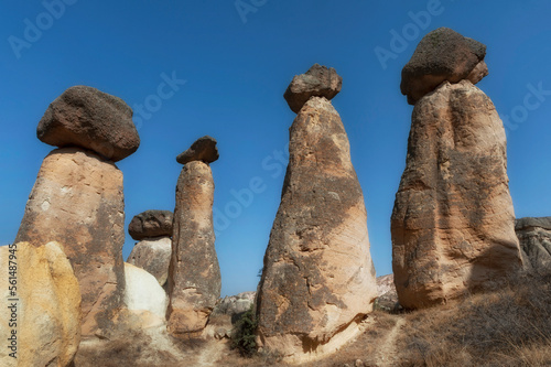 Soft morning light on the fairy chimney rock formations of the dramatic Anatolian landscape of Cappadocia in central, Turkey.