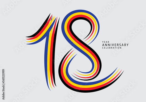 18 years anniversary celebration logotype colorful line vector, 18th birthday logo, 18 number, Banner template, vector design template elements for invitation card and poster. number design vector