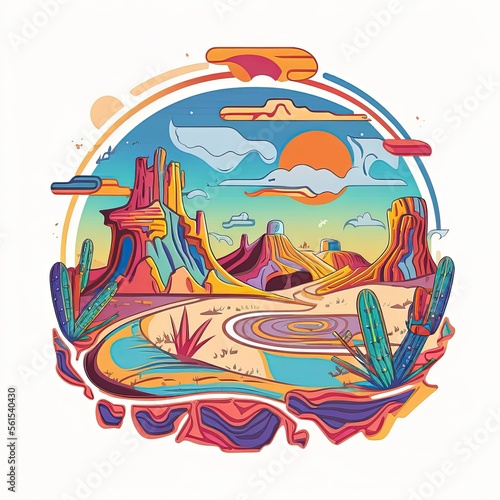 Tribal design of a stunning desert, cartoon, terracotta colors, flat vector illustration made with Generative