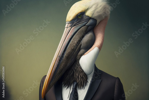 portrait of a pelican dressed in a formal business suit, generative ai