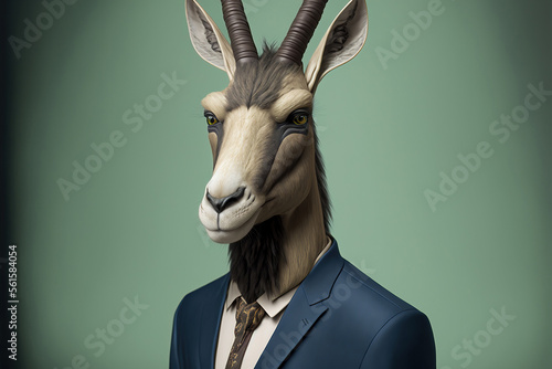 Portrait of a Gazelle dressed in a formal business suit, generative ai