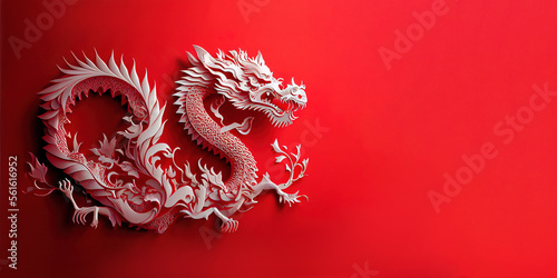 Paper cut Chinese dragon shape, Chinese new year, copy space.