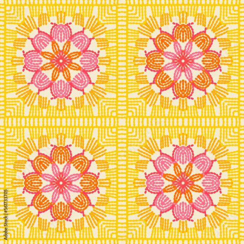 Crochet Granny Squares flowers pink yellow orange