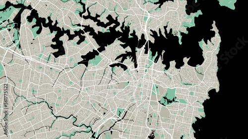 Sydney map. Detailed map of Sydney city poster with streets. Cityscape vector.